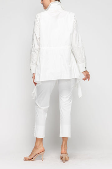 White Cinched Waist Blouse With Pocket
